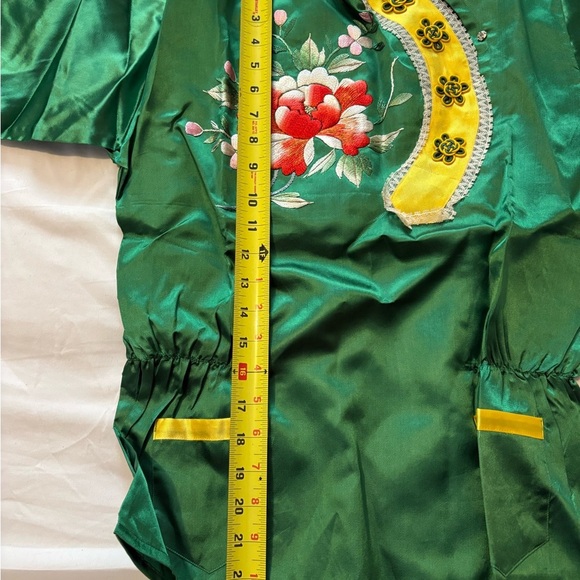 Vtg 1950s Traditional Korean Women's M 8-10 Hanbok 4 Piece Green Embroidered - Picture 8 of 16